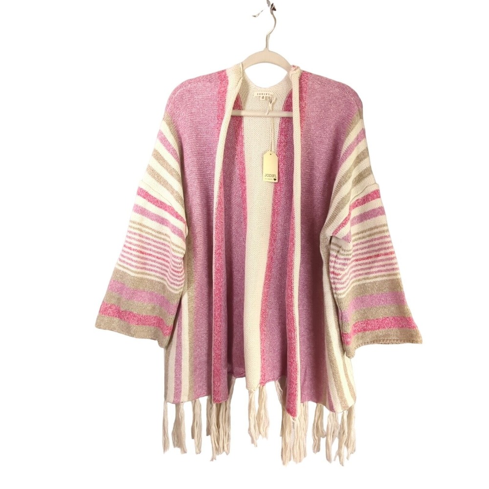 Jodifl Sweater Womens‎ Medium Pink Cardigan Poncho Open Front Tassels New